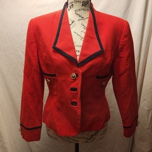 Albert Nipon Petite Suits 10P Red Blazer with Gold Button Details